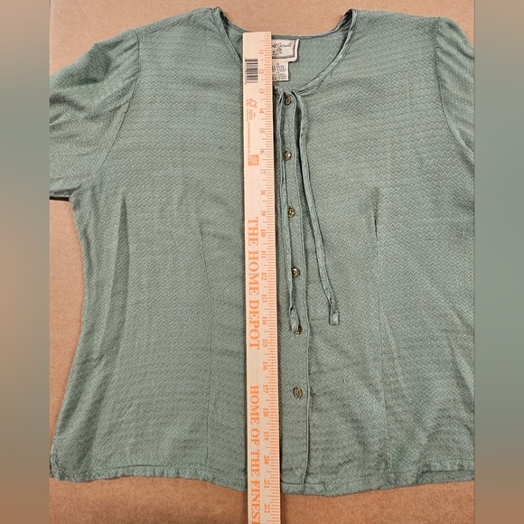 April Cornell Front Tie Button Up Sage Green Top 3/4 Sleeve Blouse Size Medium - Picture 12 of 13
